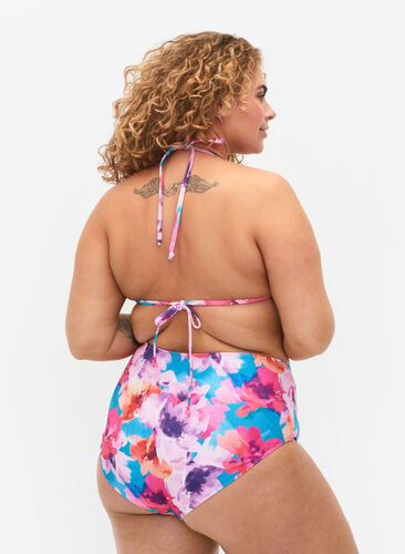 Bikini-Hose mit Print und hoher Taille, Pink Flower, Model image number 1