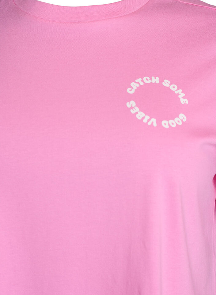 T-Shirt aus Bio-Baumwolle mit Textmotiv, Pink, Packshot image number 2