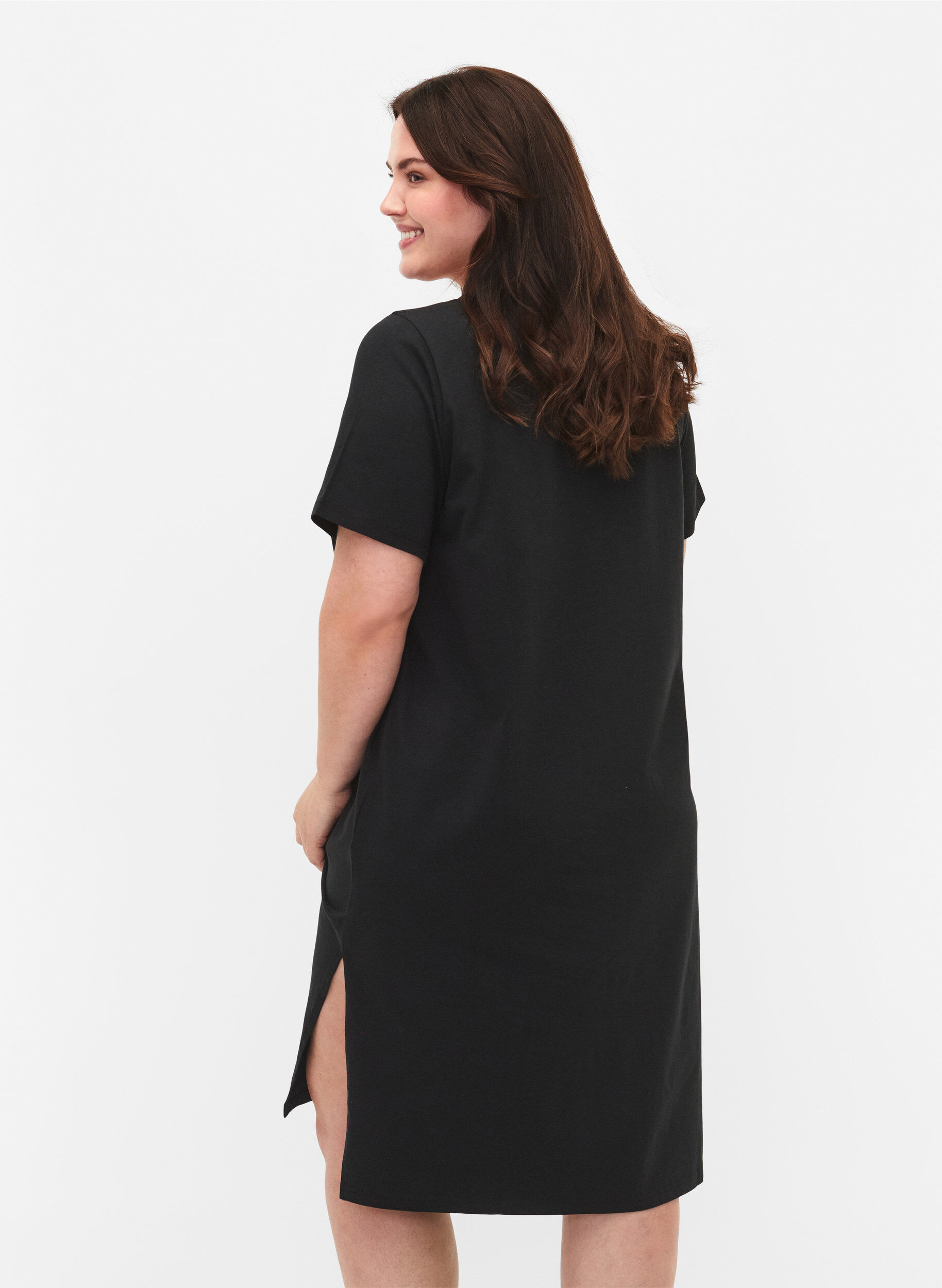 Zizzi Baumwollkleid mit kurzen &Auml;rmeln, Black, Model image number 1