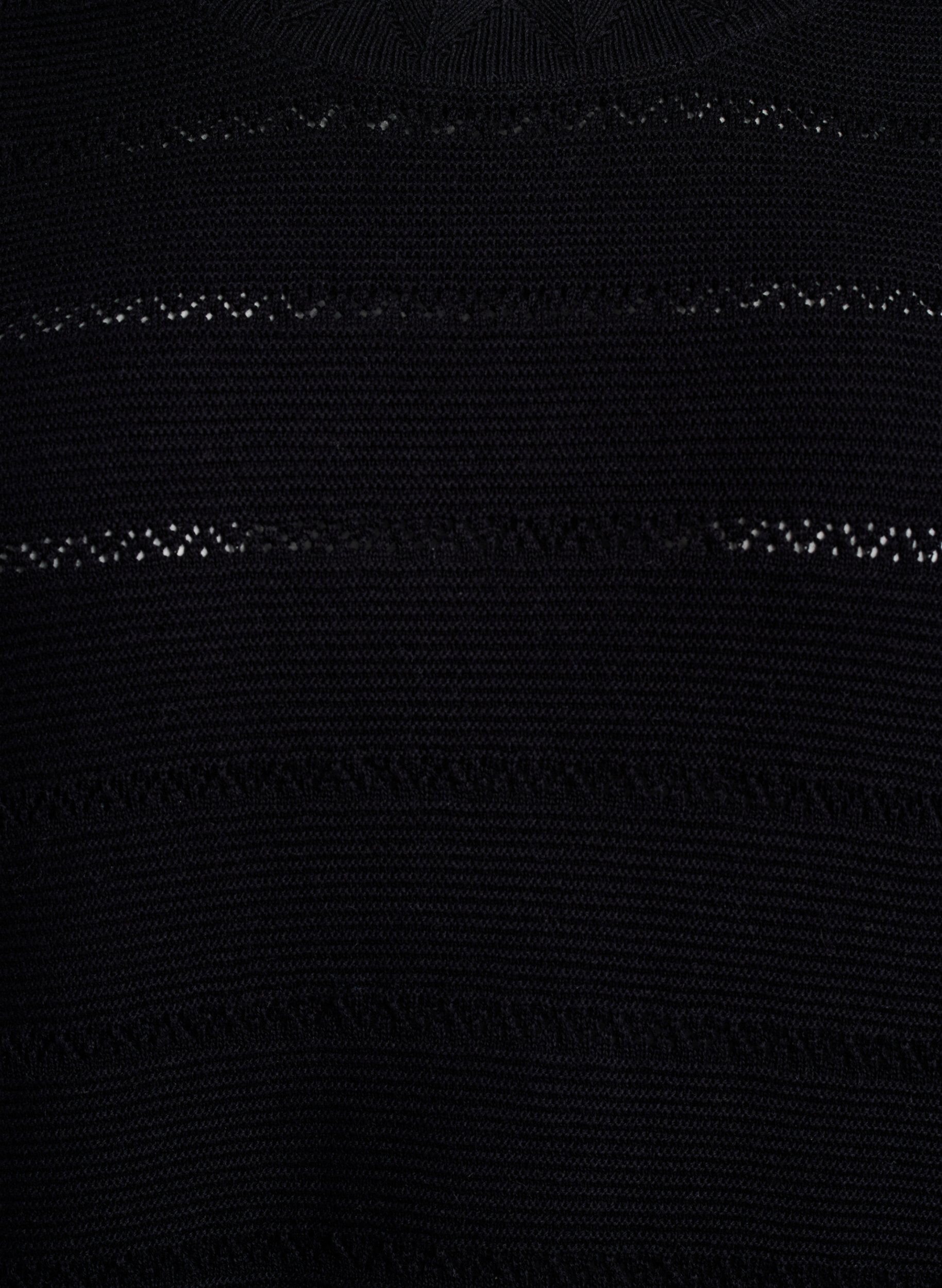 Zizzi Gestrickte Bluse mit Lochmuster in Streifenoptik und kurzen &Auml;rmeln, Schwarz, Packshot image number 2