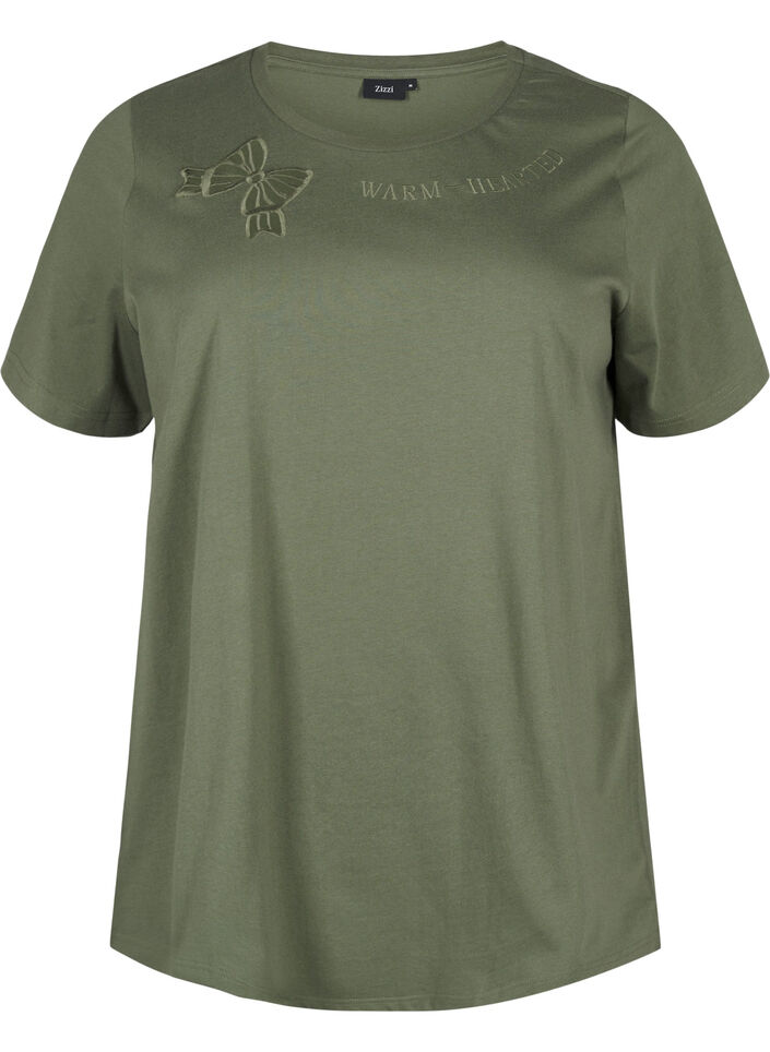 T-Shirt aus Bio-Baumwolle mit Schleifendetail, Thyme, Packshot image number 0
