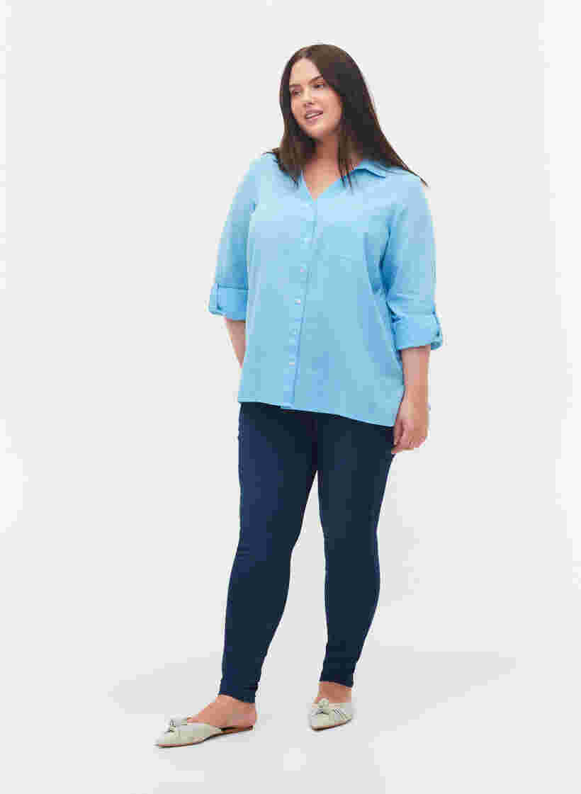 Bluse mit 3/4-Ärmeln und Knöpfen, Alaskan Blue, Model image number 3