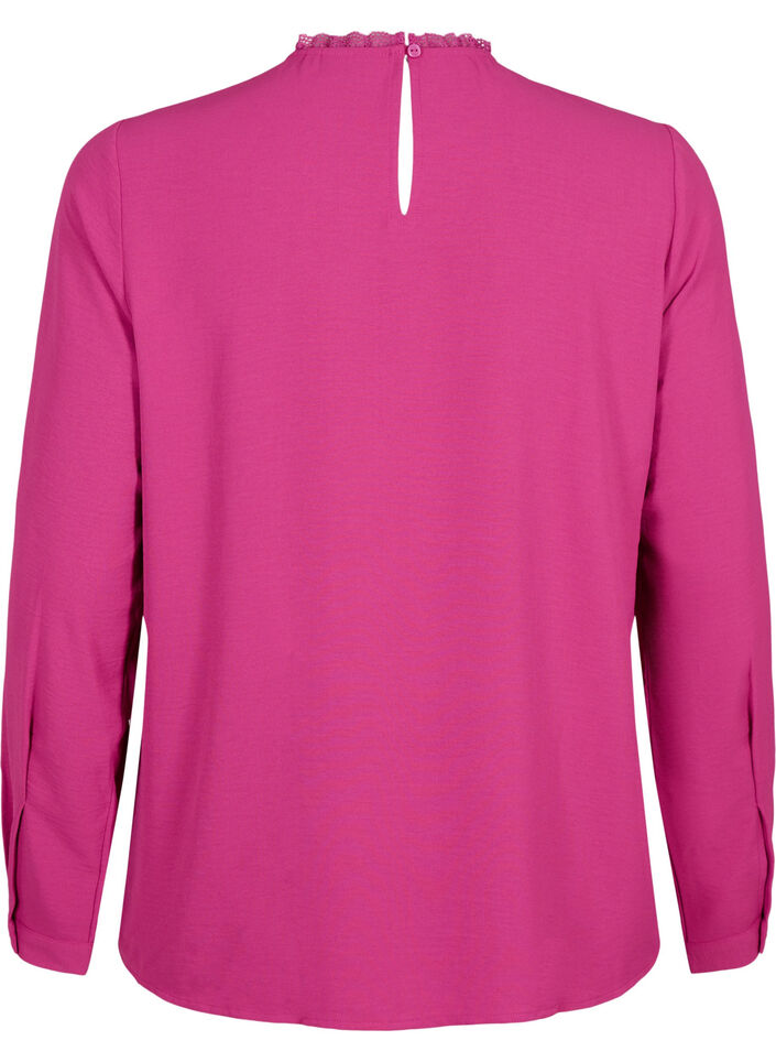 Langärmelige Bluse mit Spitzendetail, Festival Fuchsia, Packshot image number 1