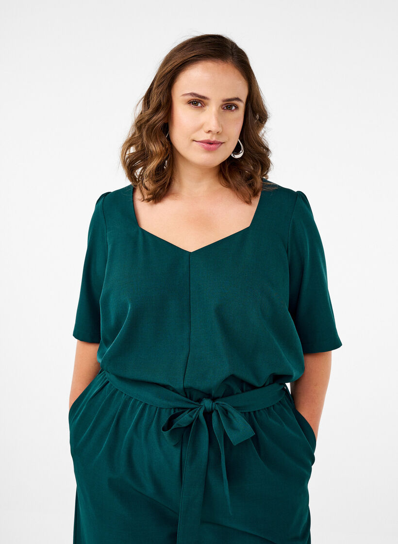 Jumpsuit mit Gürtel und kurzen Ärmeln, Sea Moss Melange, Model image number 2