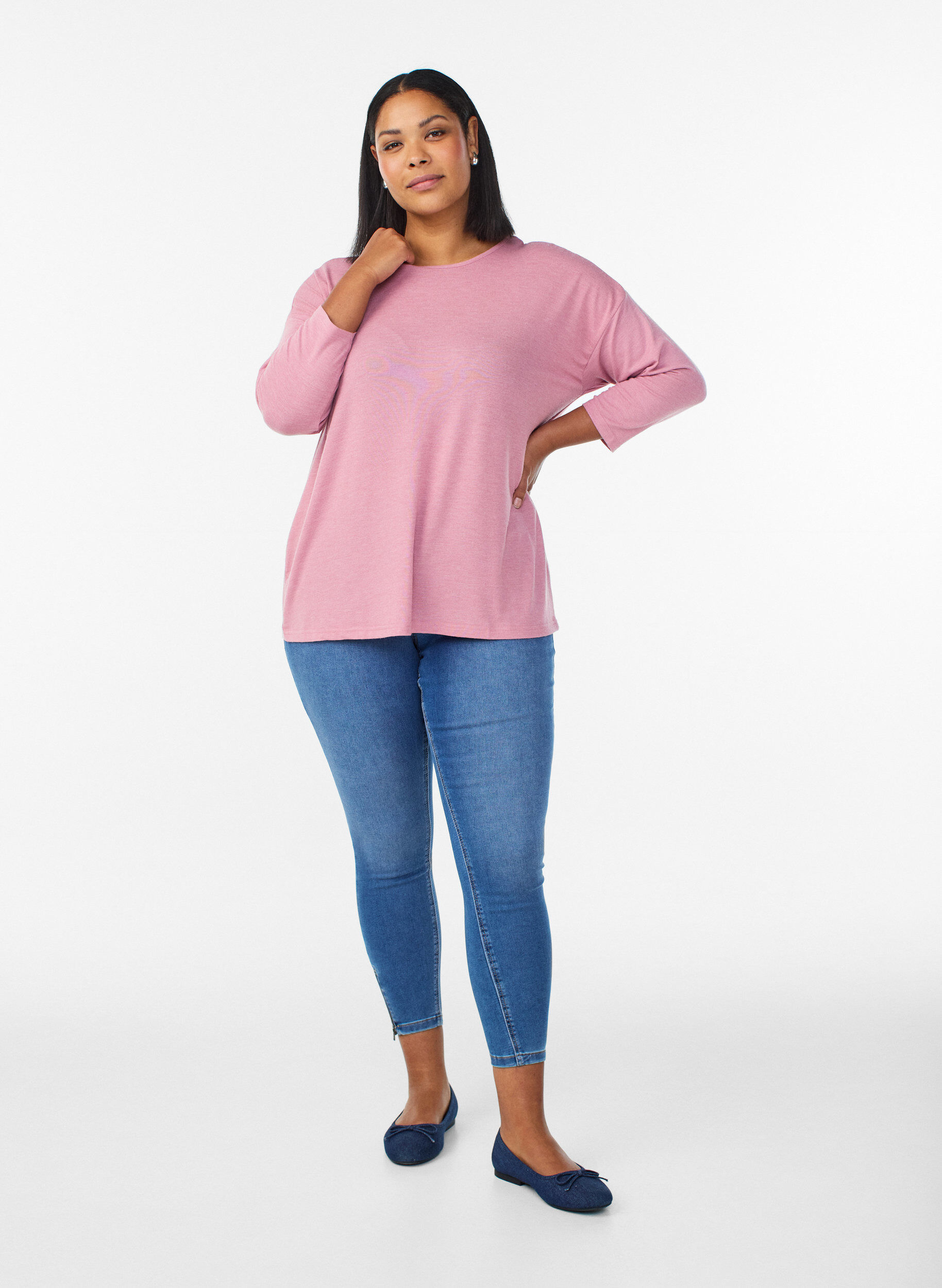 Zizzi Bluse aus Jersey mit 3/4-&Auml;rmeln, Rot, Model image number 1