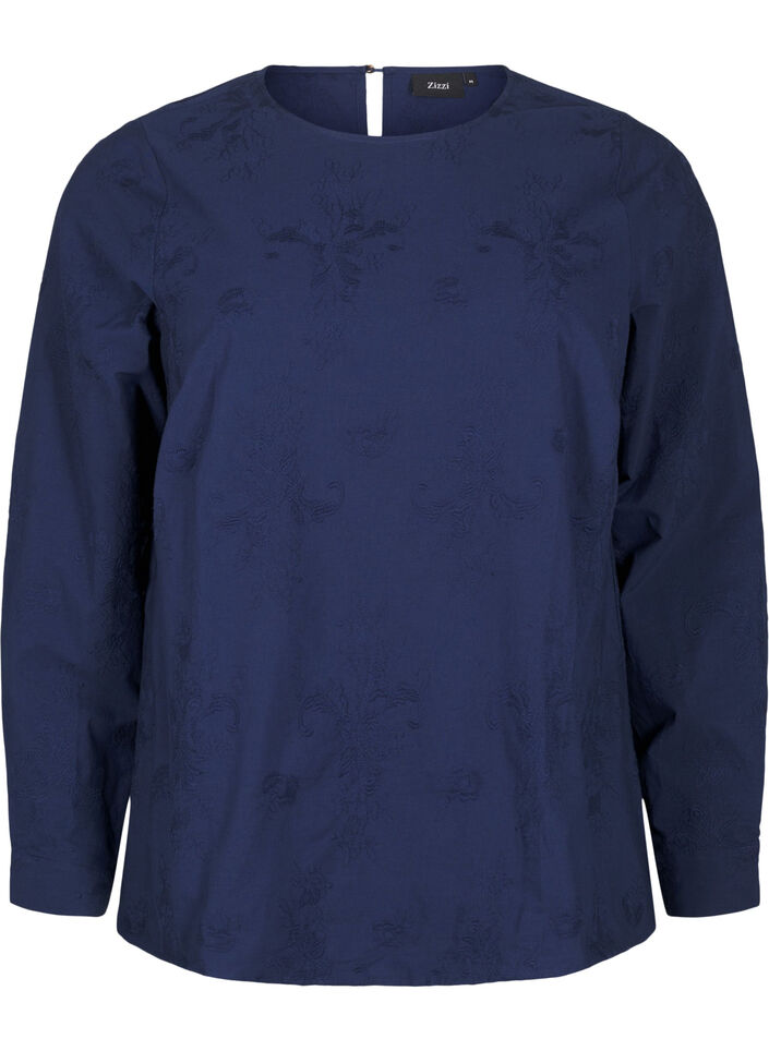 Langärmlige Bluse mit Stickereien, Blau, Packshot image number 0