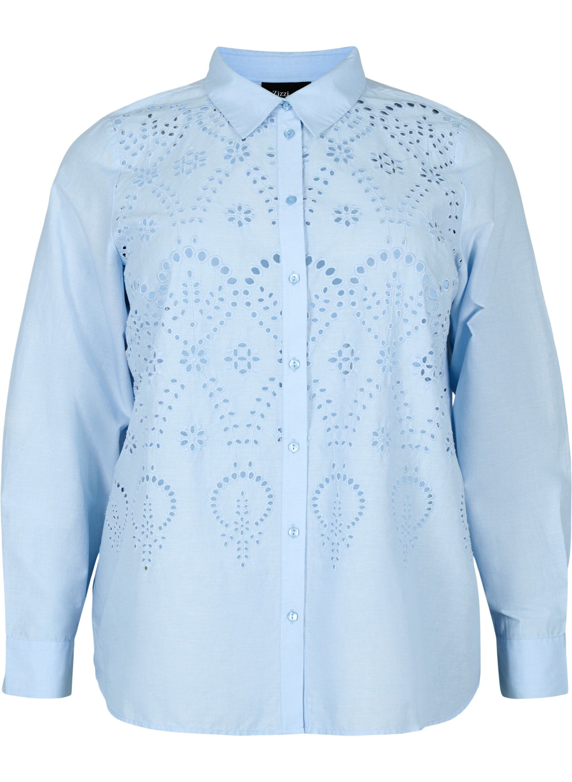 Zizzi Baumwollhemd mit Lochstickerei, Chambray Blue, Packshot image number 0