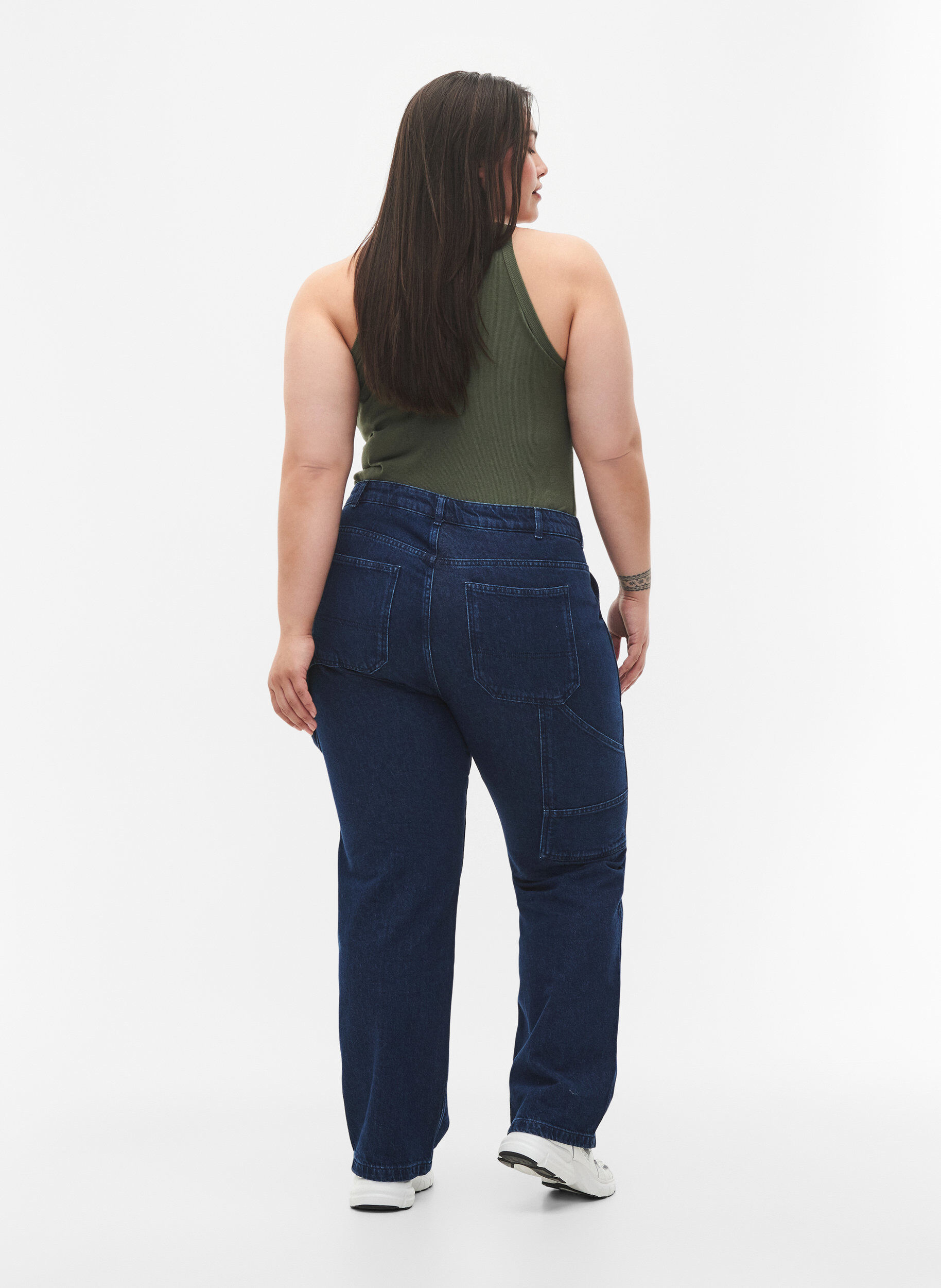 Zizzi Gerade Passform Cargo Jeans, Dark blue, Model image number 1