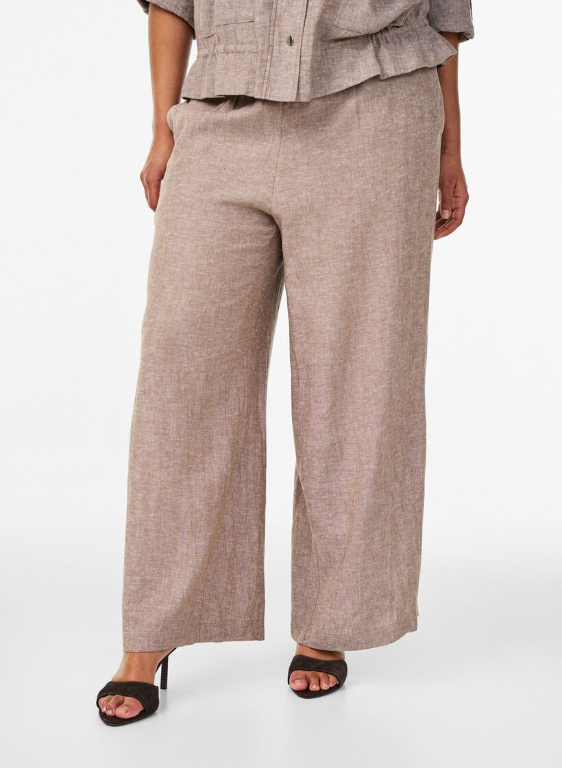 Hose aus Leinen und Viskose mit weitem Bein, Braun, Model image number 2
