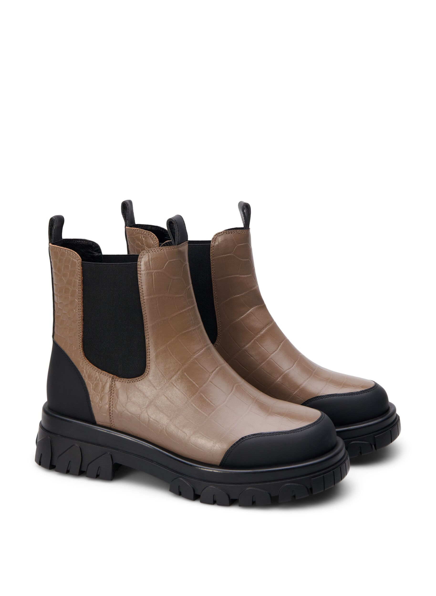 Zizzi Extra-Weite &ndash; Croco Chelsea-Stiefel aus Leder, Pine Bark, Packshot image number 1