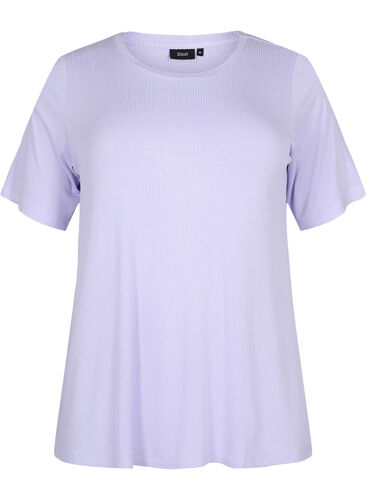 T-Shirt aus Viskose mit Rippstruktur, Lavender, Packshot image number 0