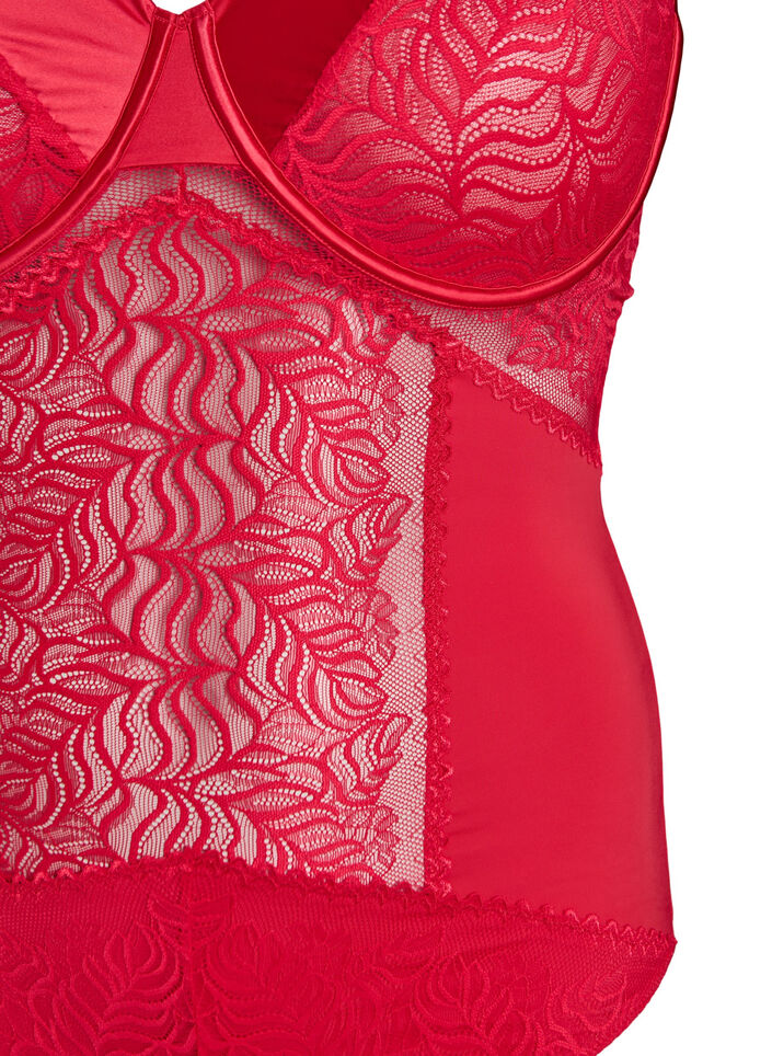 Body mit Spitzen- und Satindetails, Rot, Packshot image number 2