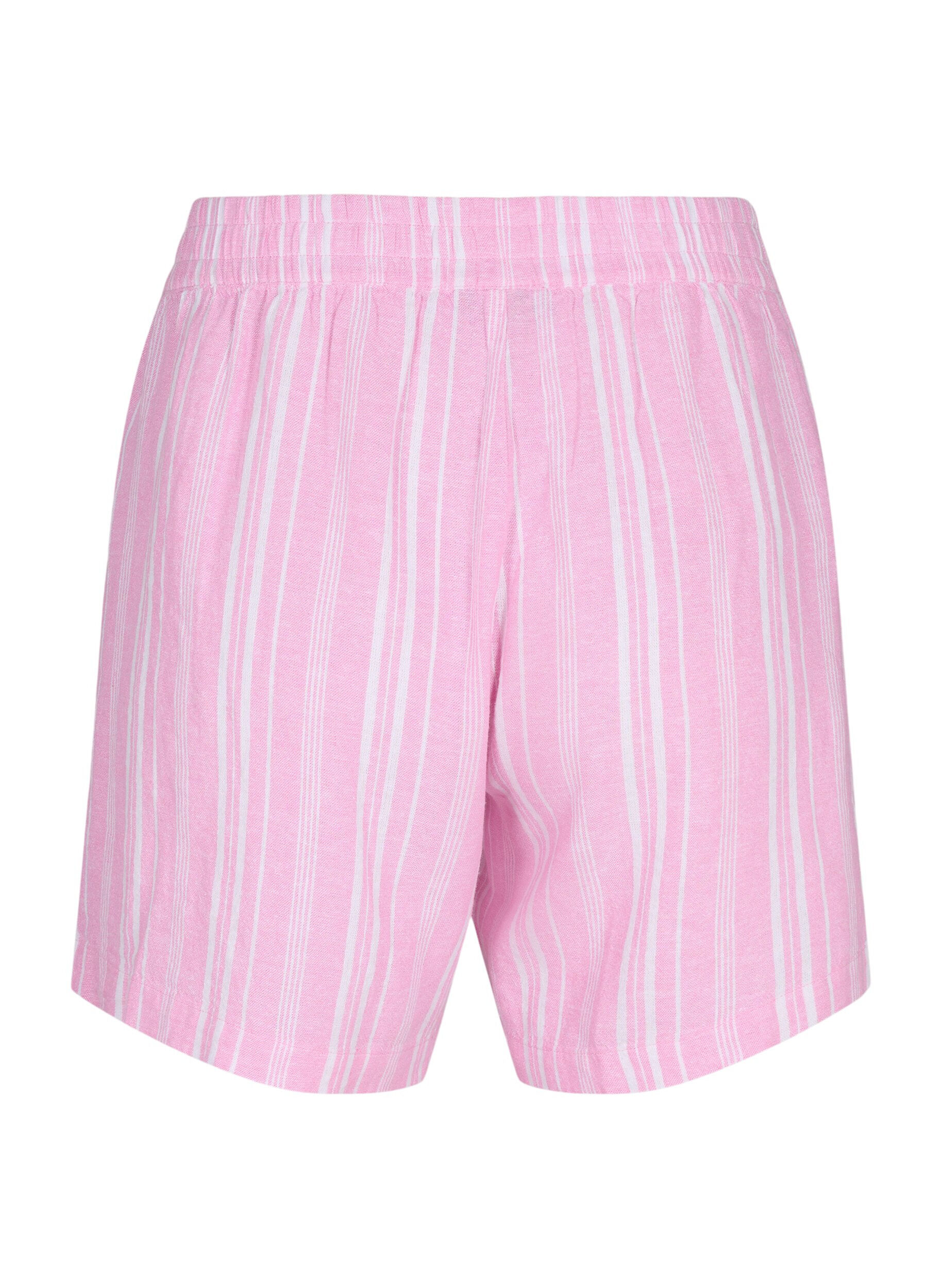 Zizzi Gestreifte kurze Hose aus einer Leinen-Viskose-Mischung, Pink, Packshot image number 1