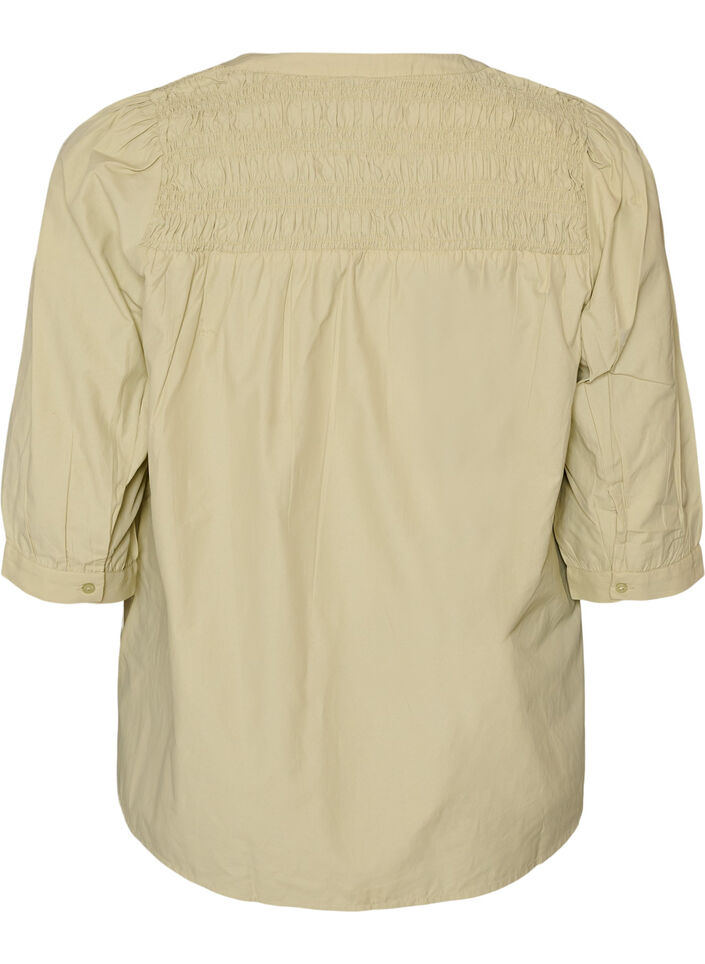 Bluse mit Smock und 3/4-&Auml;rmeln, Gr&uuml;n, Packshot image number 1