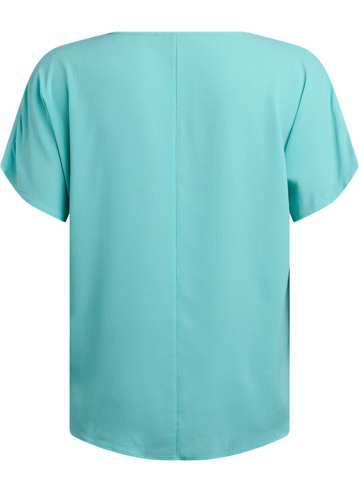 Bluse mit kurzen &Auml;rmeln und einem Rundhalsausschnitt, Blau, Packshot image number 1