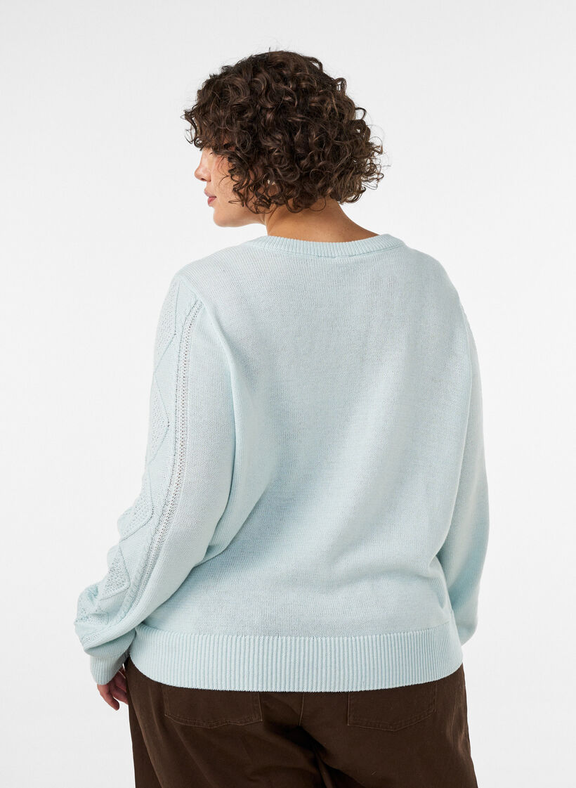 Strickjacke mit Zopfmuster und dekorativen Kn&ouml;pfen, Blau, Model image number 2