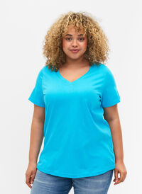 2er-Pack basic T-Shirts aus Baumwolle, Blue Atoll / Black, Model