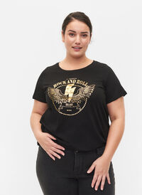 Kurzärmeliges Baumwoll-T-Shirt mit Print, Black Rock, Model