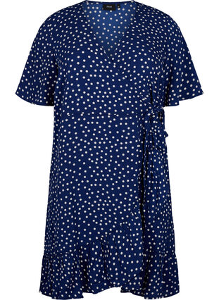 Wickelkleid mit Print und kurzen Ärmeln, Navy Blazer Dot AOP, Packshot image number 0