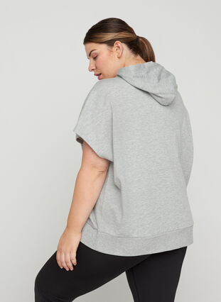 Kurzarm Sweatshirt mit Reißverschluss, Light Grey Melange, Model image number 1