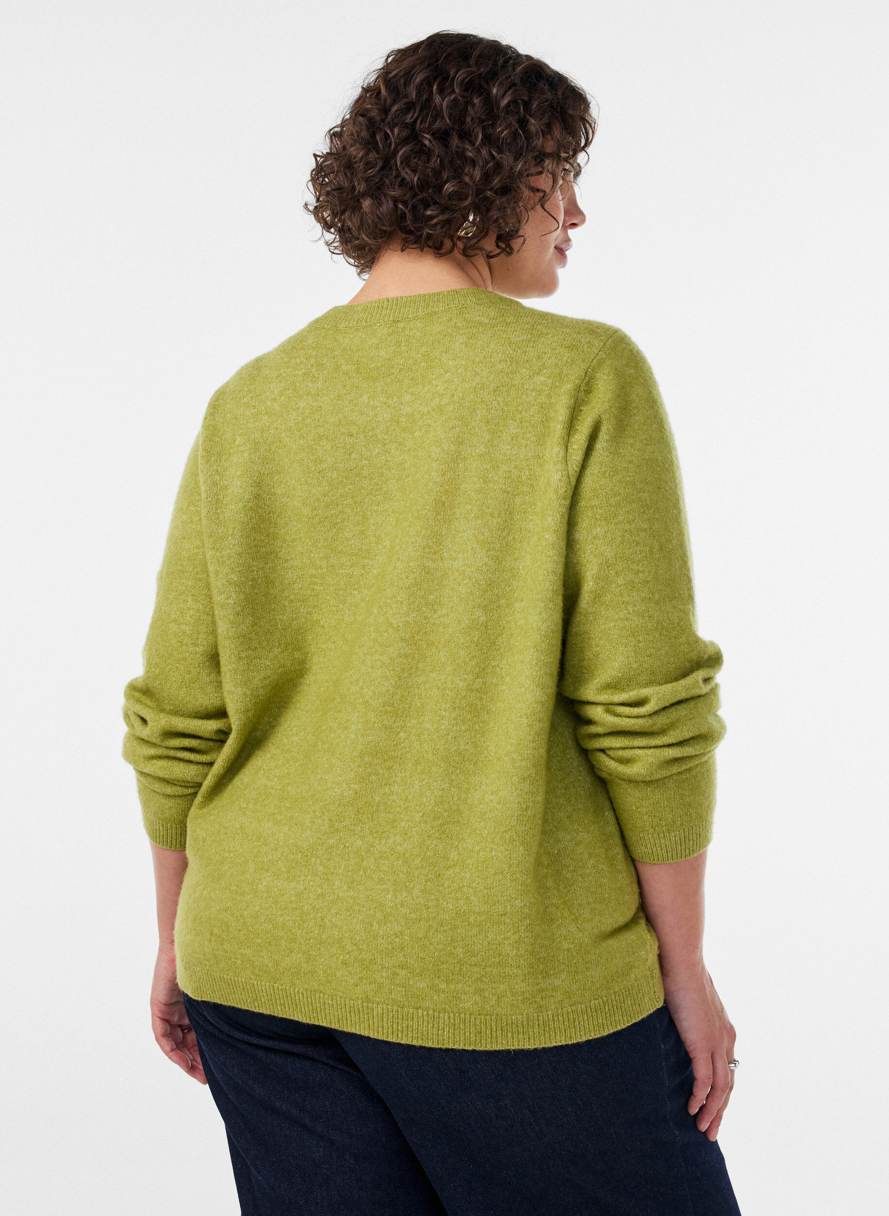 ZizziStrickjacke mit Kn&ouml;pfen und abgerundeter Vorderseite, Gr&uuml;n, Model image number 2