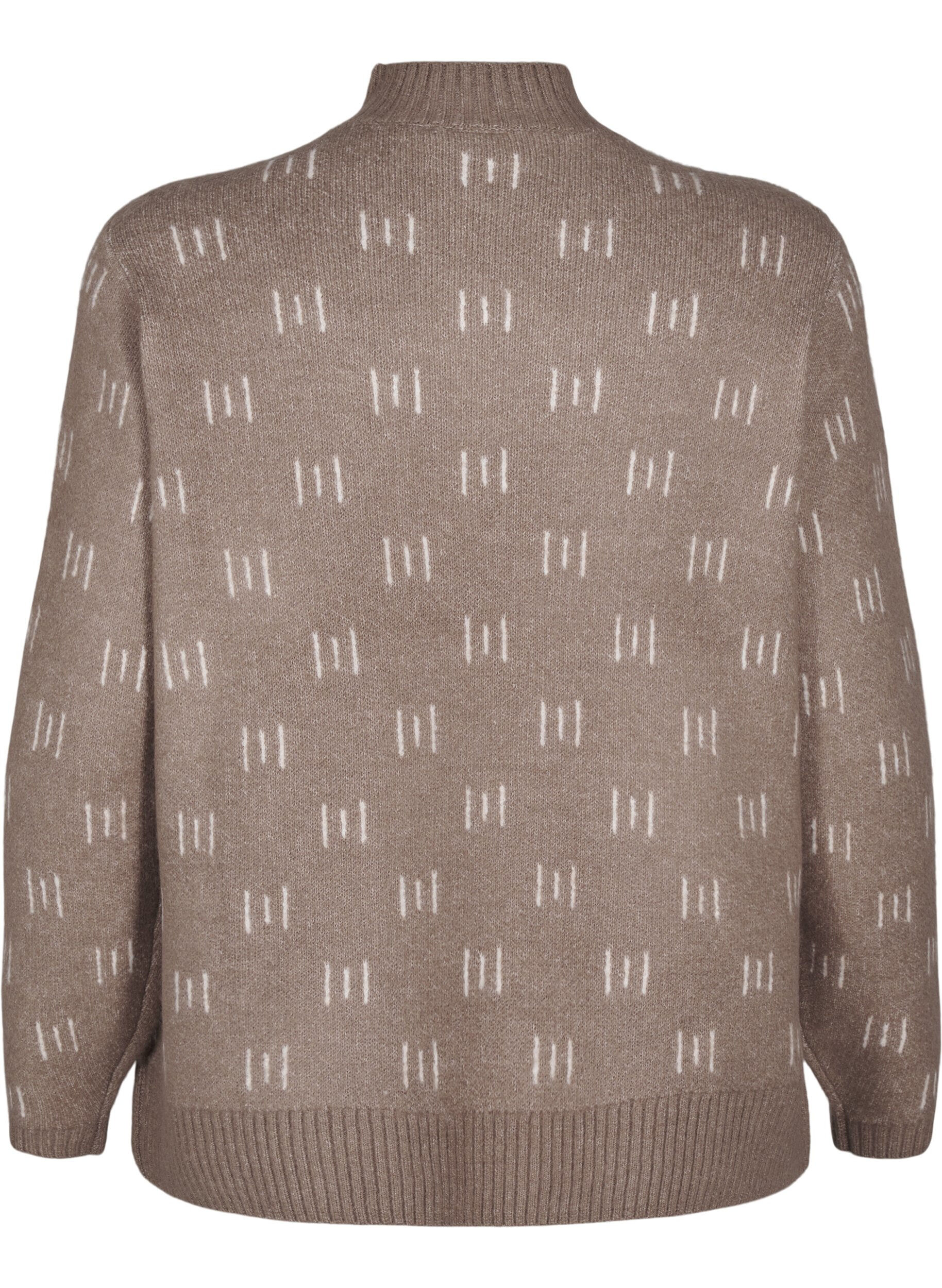 Zizzi  Strickbluse mit Muster und hohem Kragen, Walnut Mel. Comb, Packshot image number 1