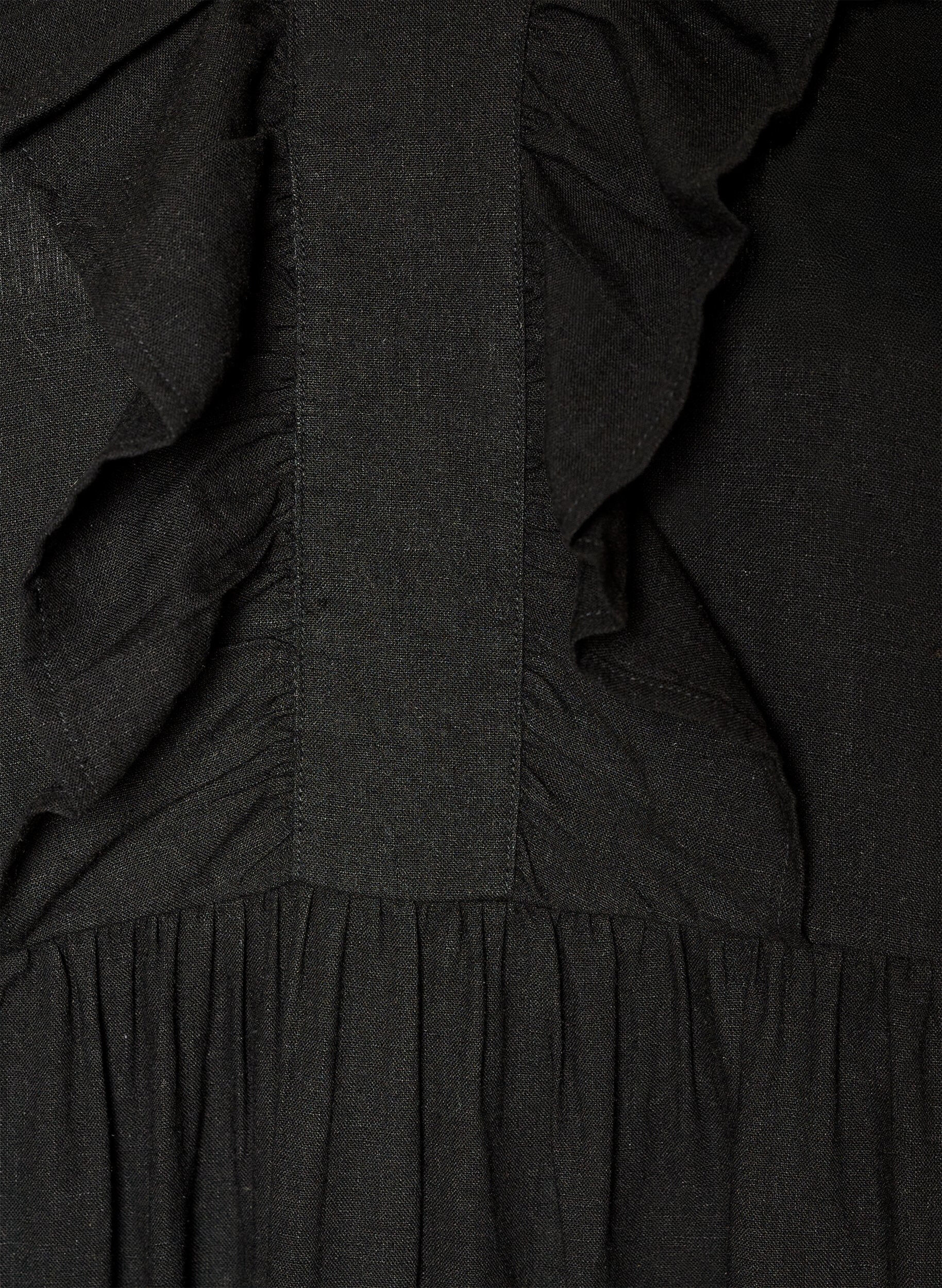 Zizzi&Auml;rmelloses Midikleid aus Leinen und Viskose mit R&uuml;schen, Schwarz, Packshot image number 2