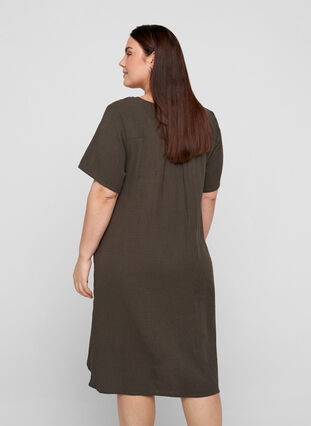 Kurzarm Kleid aus Baumwolle mit Stickerei, Khaki As Sample, Model image number 1