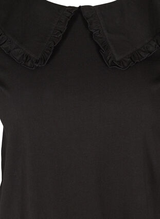 Kurzarm T-Shirt aus Baumwolle mit Kragen, Black, Packshot image number 2