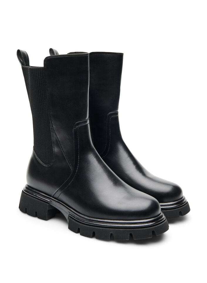 Chelsea-Boot mit klobiger Sohle und gerippten Eins&auml;tzen, Schwarz, Packshot image number 1