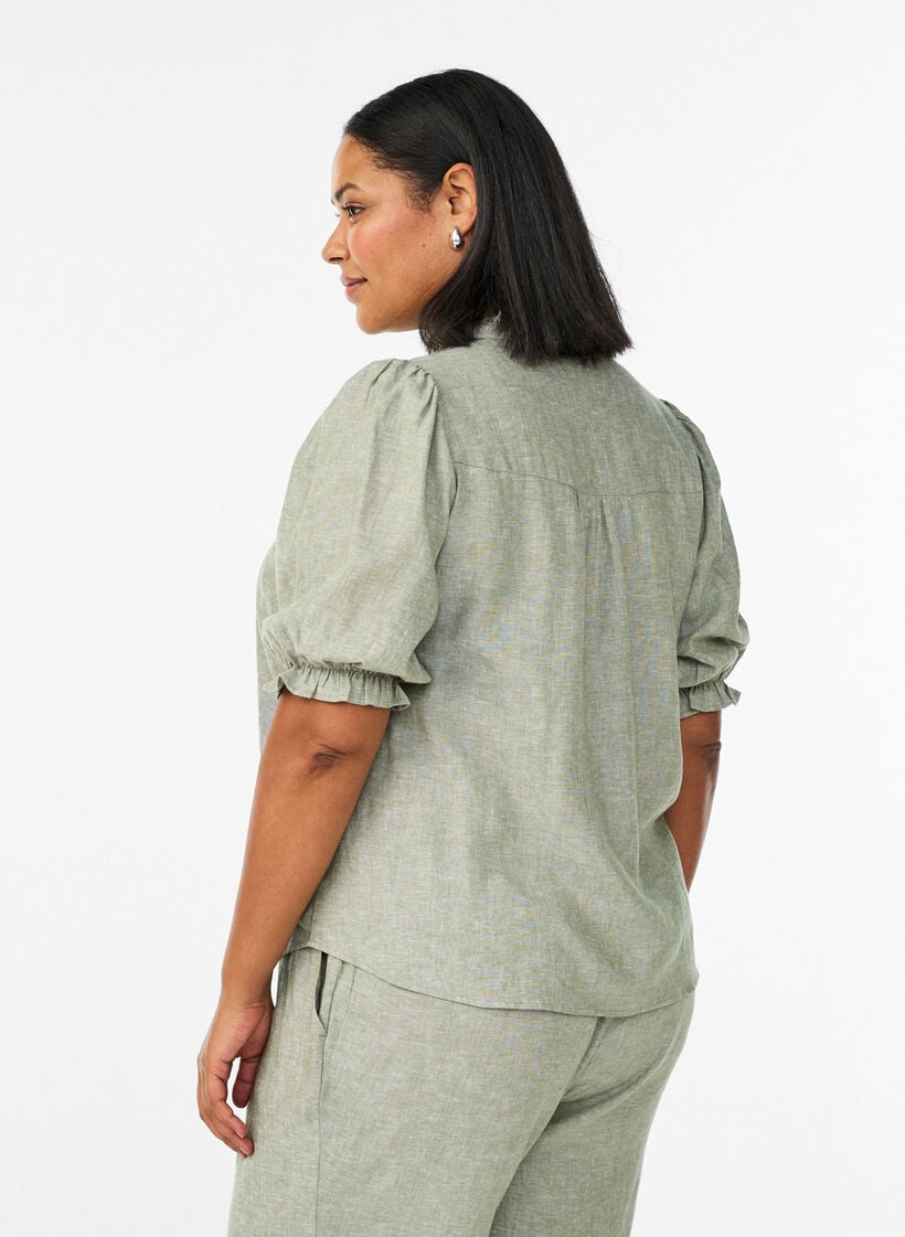 Bluse aus Leinen und Viskose mit 1/2-&Auml;rmeln, Gr&uuml;n, Model image number 2
