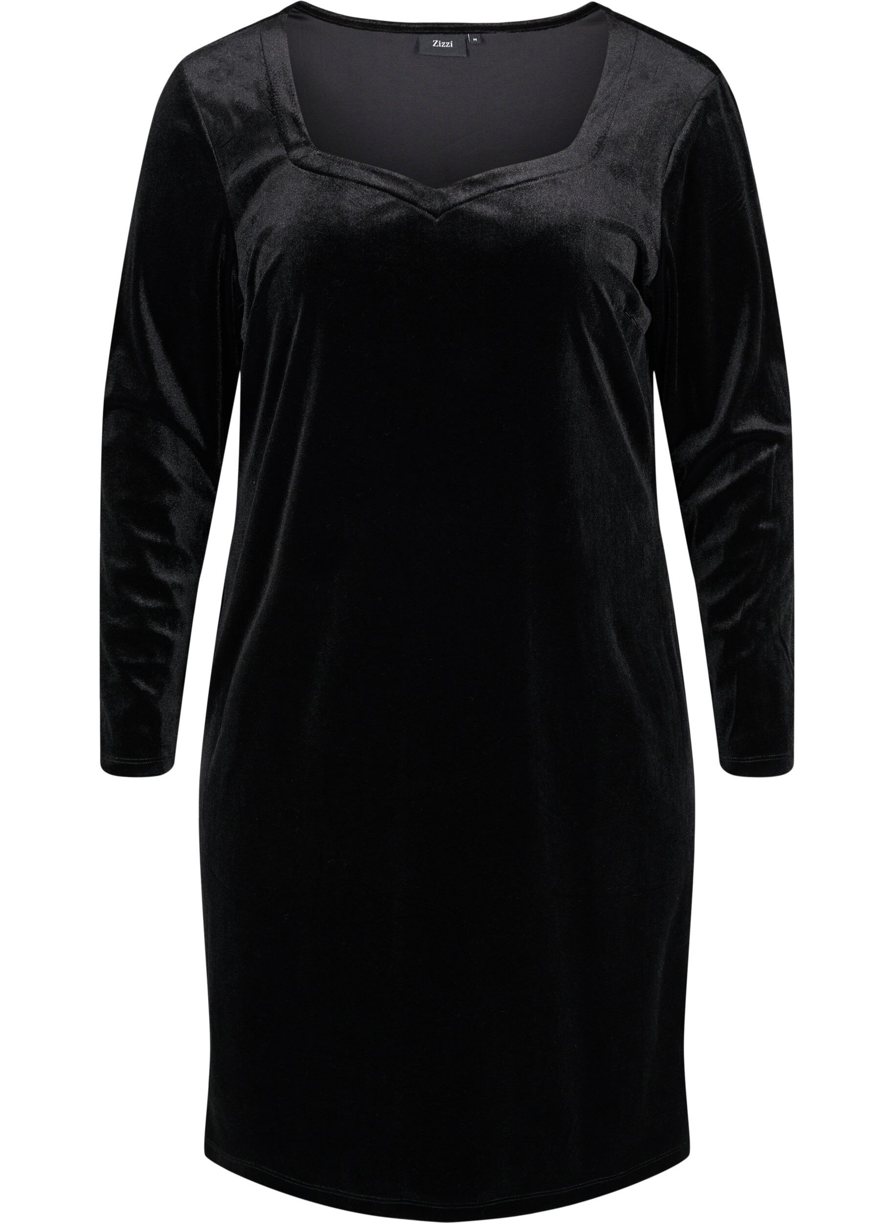 Zizzi Samtkleid mit langen &Auml;rmeln, Black, Packshot image number 0