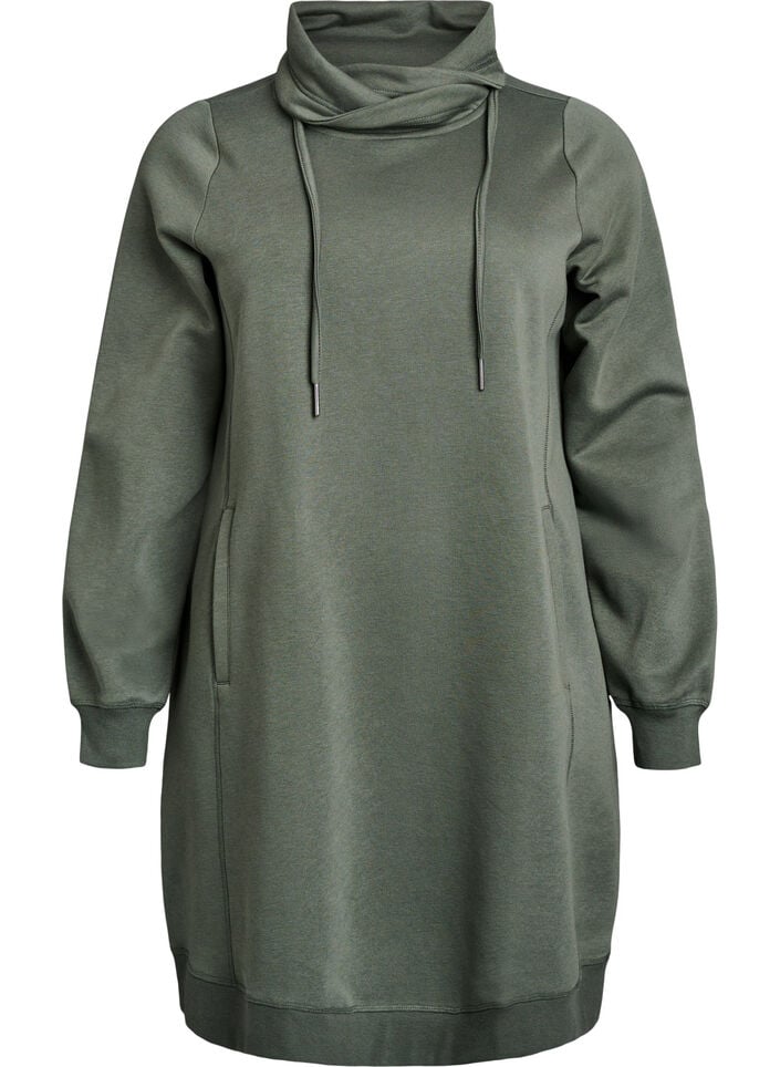 Kurzes Sweatshirtkleid mit Stehkragen und Taschen, Gr&uuml;n, Packshot image number 0