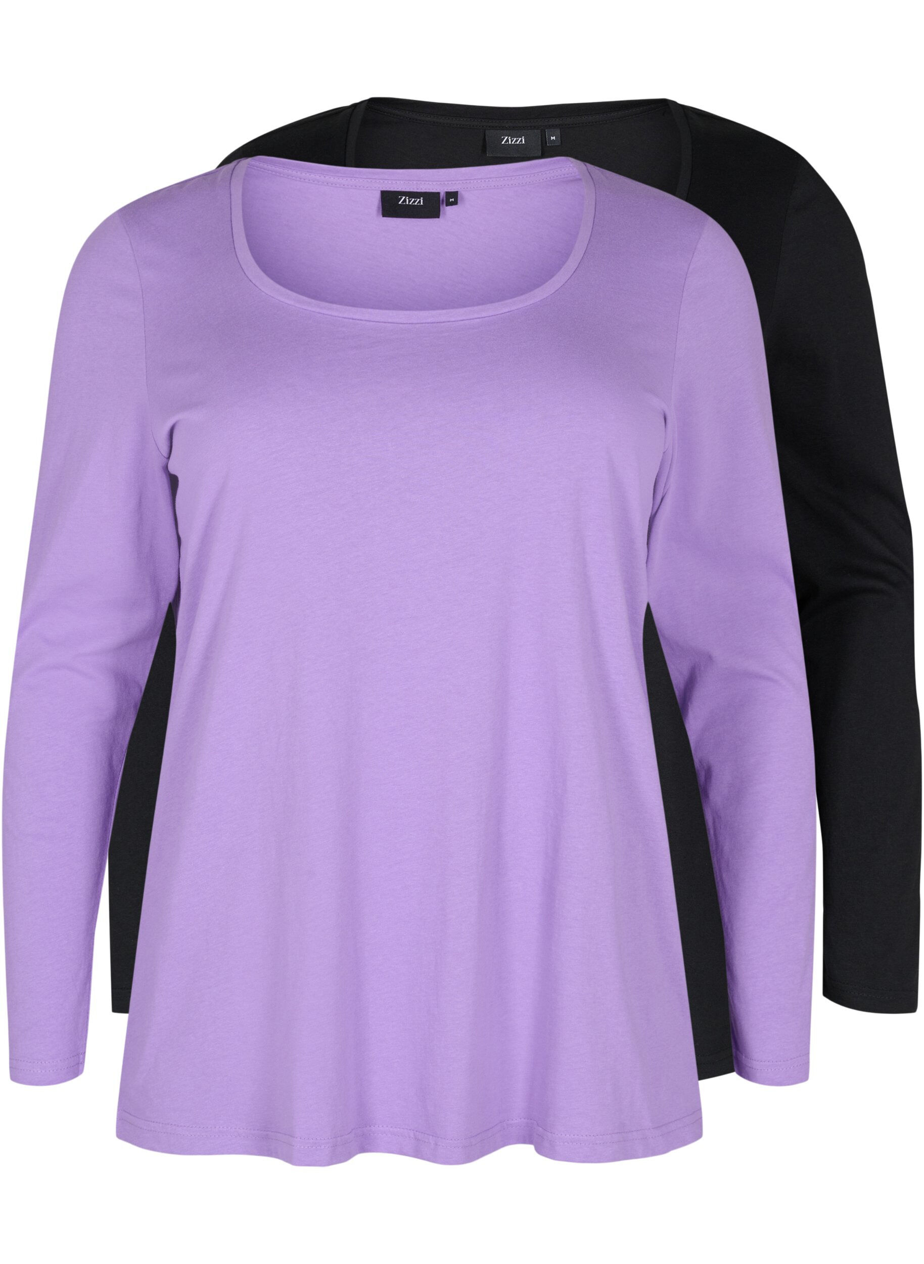 Zizzi 2er-Pack Basic-Bluse aus Baumwolle, Paisley Purple/Black, Packshot image number 0