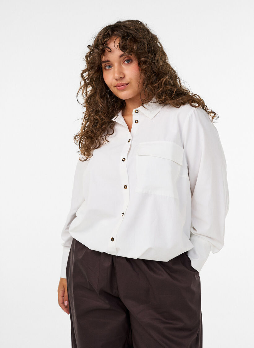 Hemd mit Brusttasche und Ballonform, Wei&szlig;, Model image number 0
