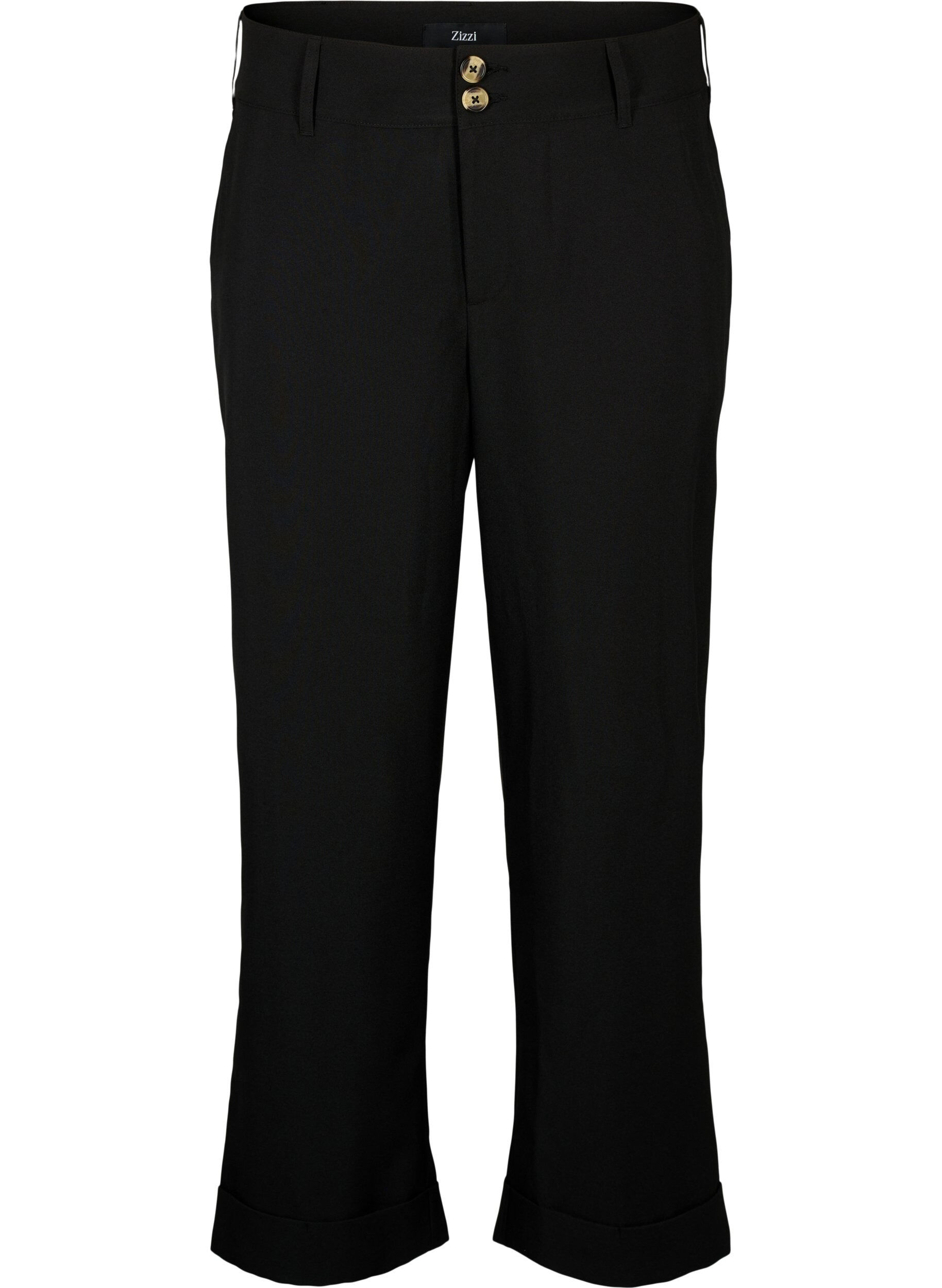 Zizzi Hose mit hoher Taille und Umschlag, Black, Packshot image number 0