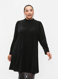 Strukturiertes Kleid aus Velours, Black, Model