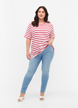 Gestreiftes T-Shirt aus biologischer Baumwolle, Bright Rose Stripes, Model image number 2