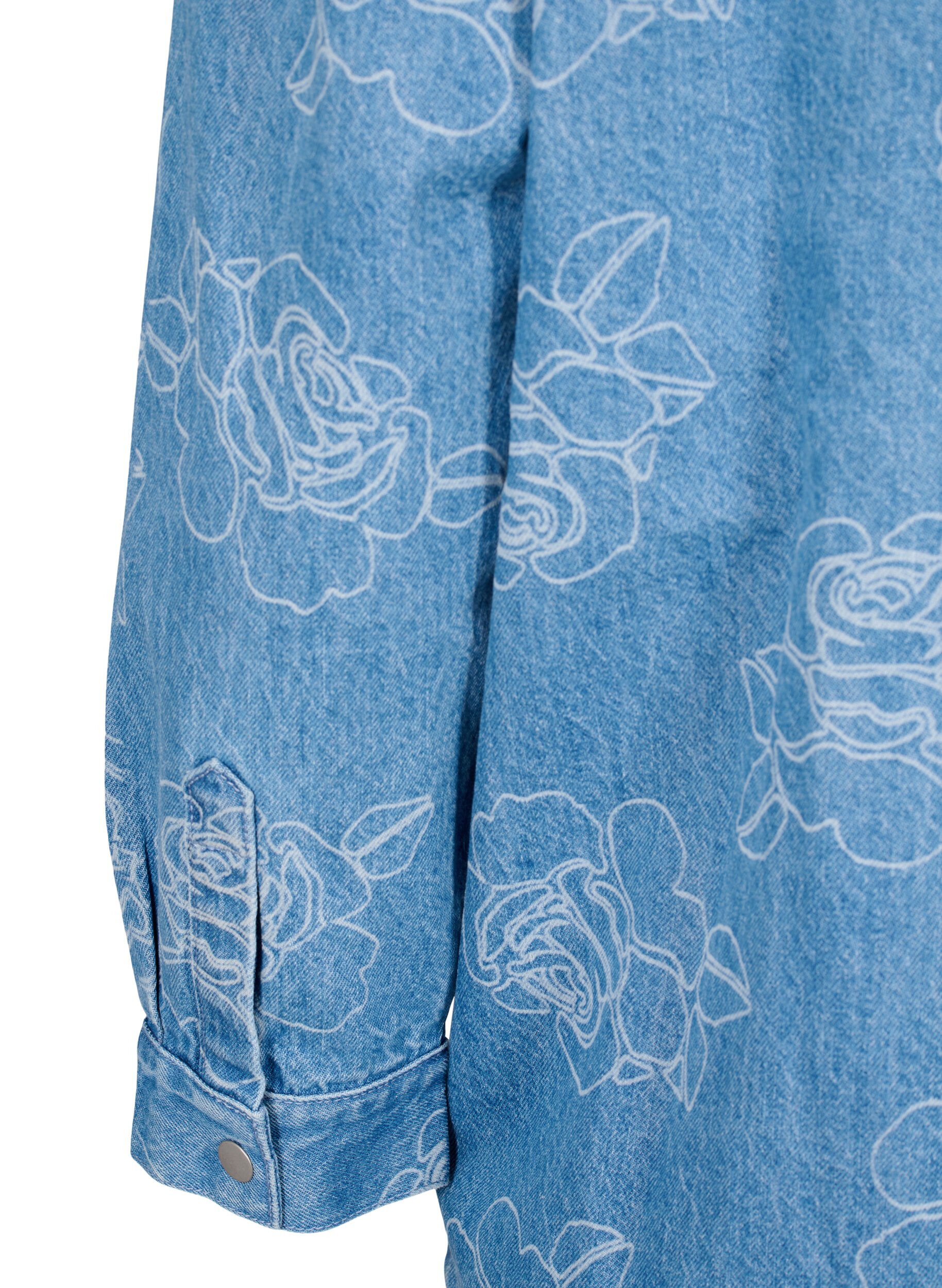 Zizzi Jeansjacke mit floralem Muster, Light Blue Denim, Packshot image number 4
