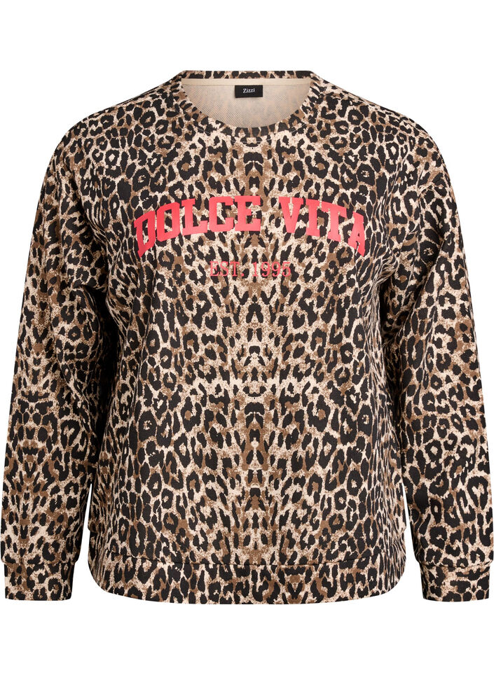 Sweatshirt mit Leopardenmuster und Statement-Print, Braun, Packshot image number 0