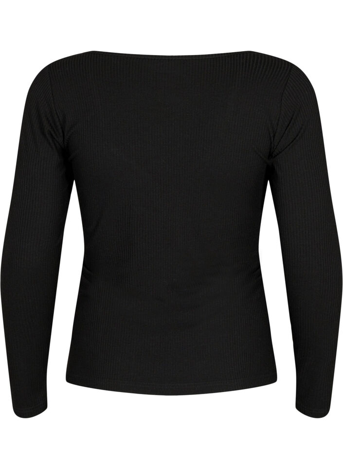 Gerippte Bluse mit Loch-Detail, Black, Packshot image number 1