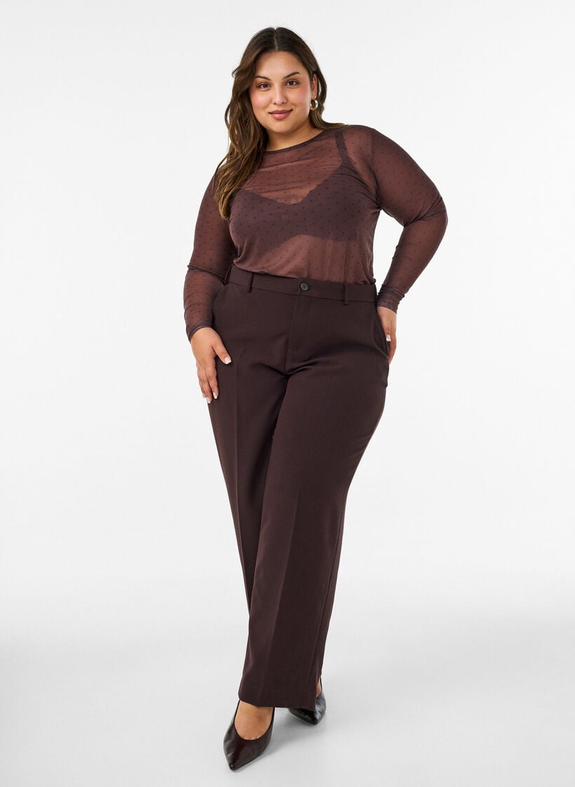 Bluse aus Mesh mit Print, Braun, Model image number 1