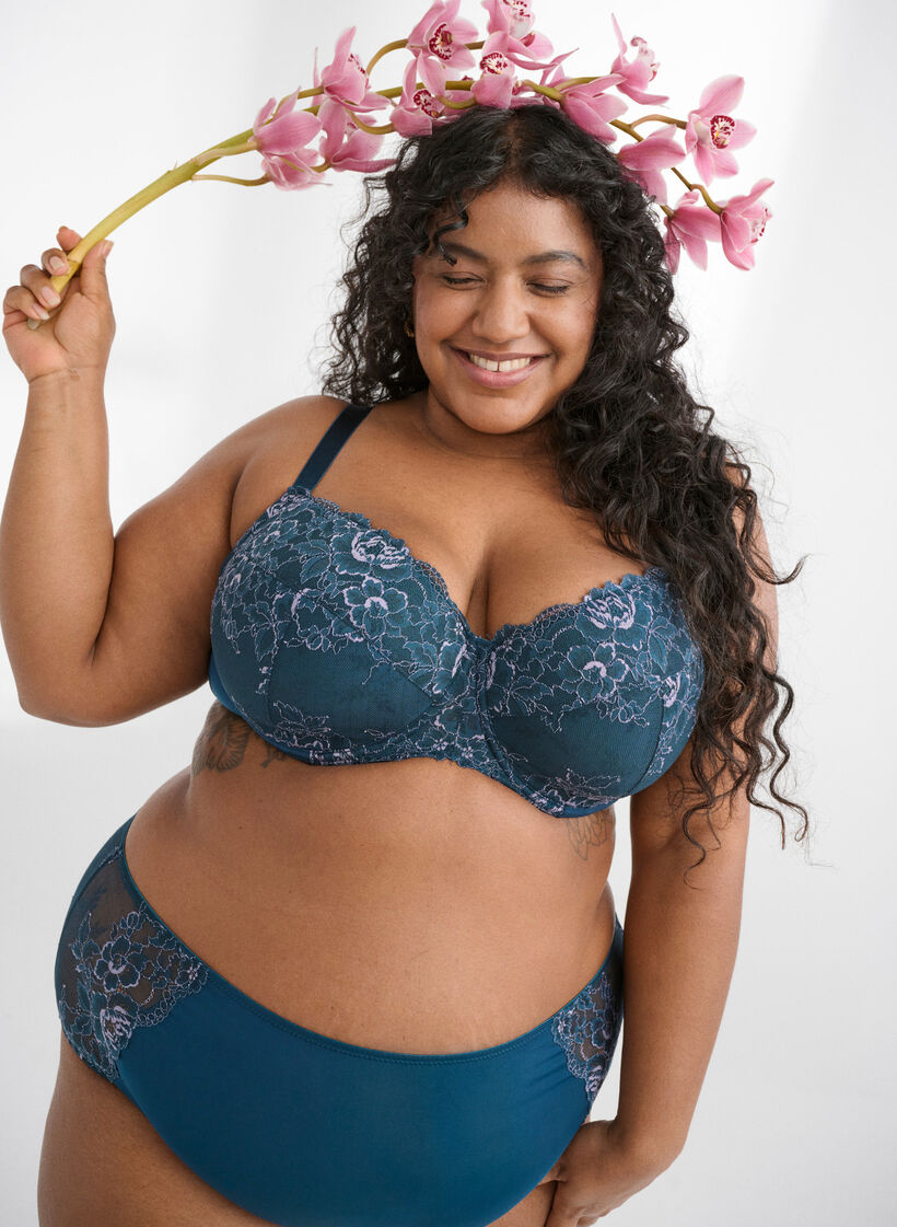 Mikrofaser-Unterhose mit Spitze und normaler Taille, Blau, Image image number 0