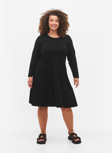 Kleid aus Baumwolle mit 7/8 Ärmeln, Black, Model image number 2