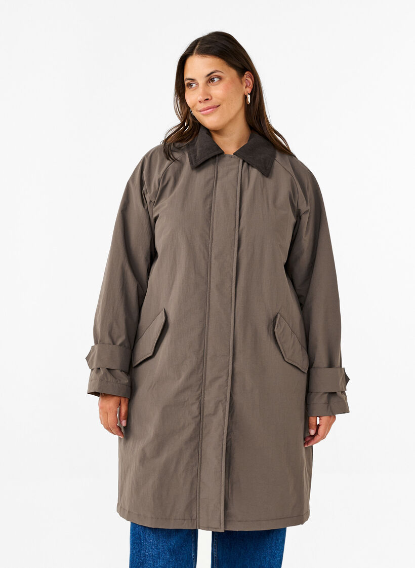 Übergangsmantel mit Samtkragen und Taschen, Chocolate Chip, Model image number 0