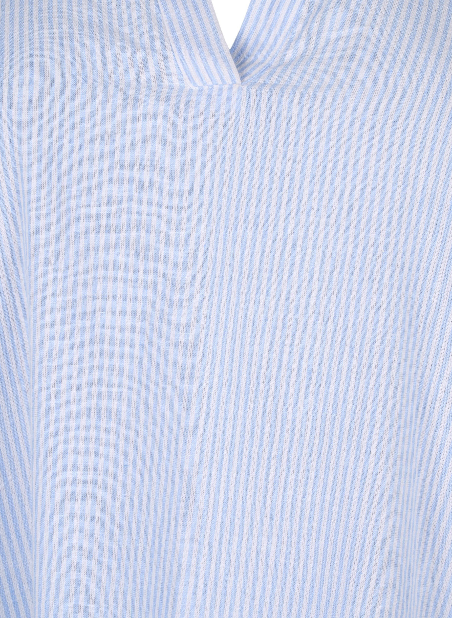 Zizzi Gestreiftes Kleid aus Baumwolle und Leinen, Serenity Wh. Stripe, Packshot image number 2