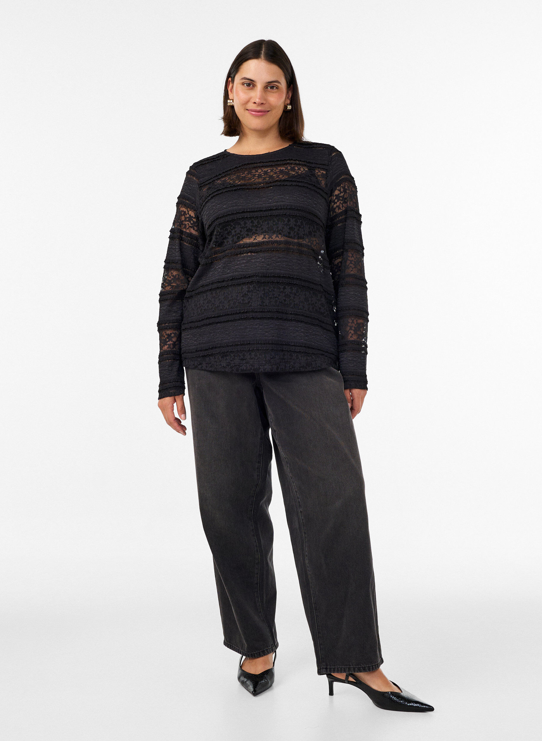 ZizziBluse aus Spitze mit langen &Auml;rmeln, Schwarz, Model image number 1
