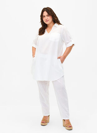 Tunika mit kurzen Ärmeln aus Baumwollgemisch mit Leinen, Bright White, Model image number 2