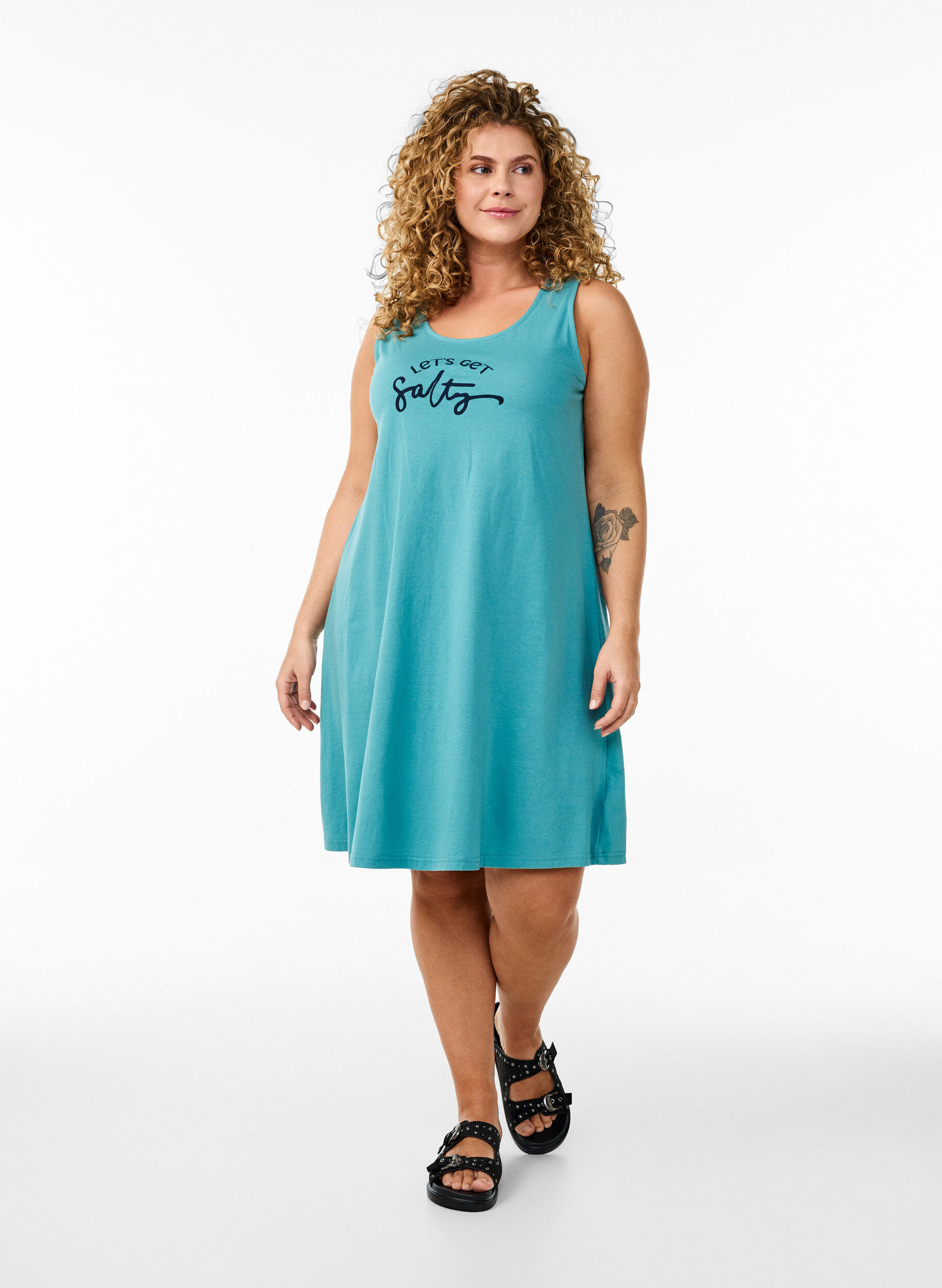 Zizzi &Auml;rmelloses Kleid in A-Linie, Blau, Model image number 1