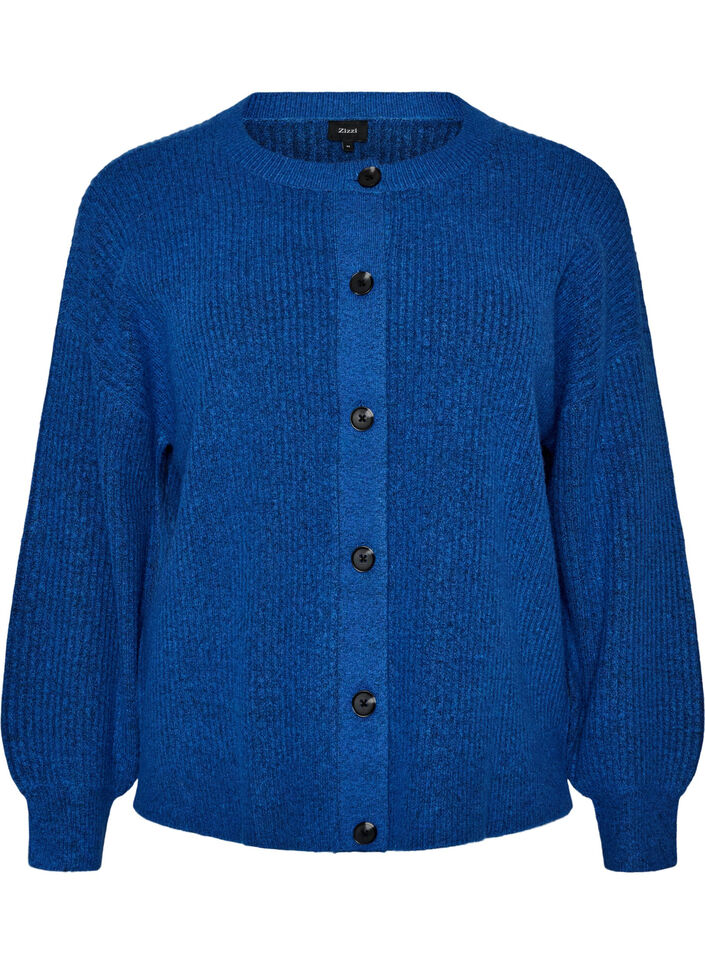 Rippenstrick Strickjacke mit Kn&ouml;pfen, Blau, Packshot image number 0